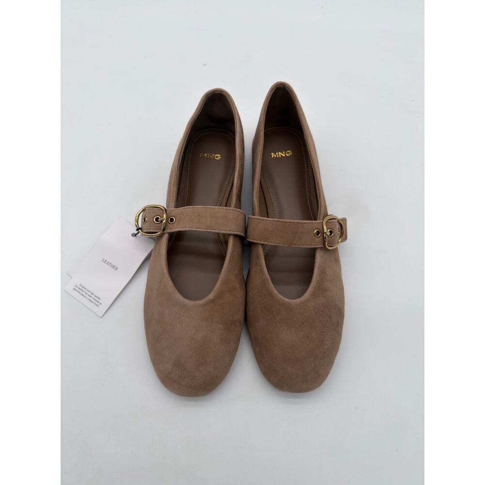 MNG Mango Sand Suede Goat Leather Mary Jane Flat Minimalist Buckle EU38 US7.5 - Picture 3 of 7